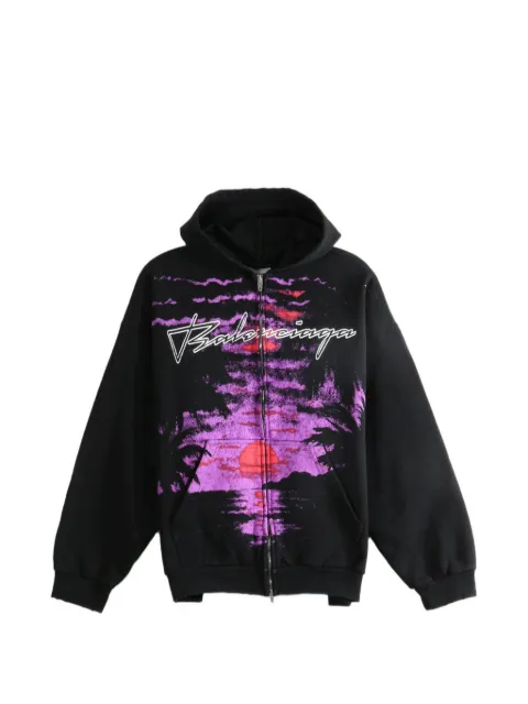 Balenciaga graphic-print zip-up hoodie Black A0017WTUVR6