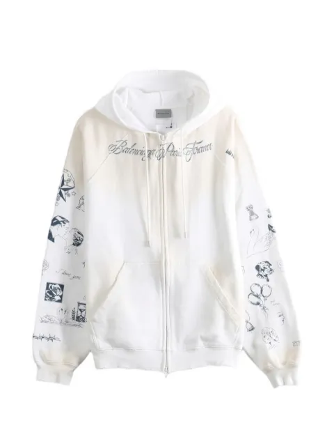 Balenciaga tattoo-print zip-up hoodie White A0016VTUVT6