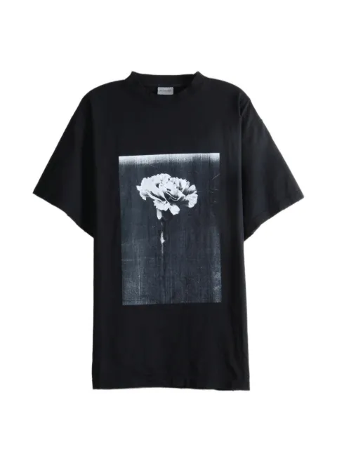 Balenciaga floral-print slogan-print T-shirt Black 850345TUVZ8