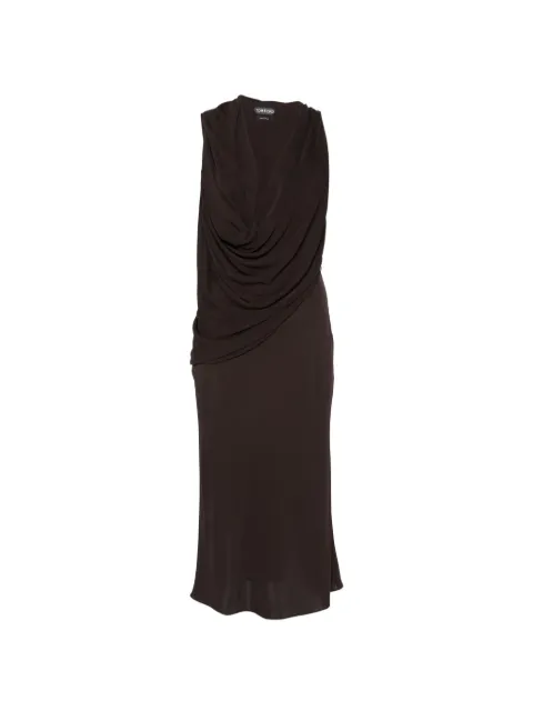 TOM FORD draped plunging-neck midi dress Brown ABJ911FAX162