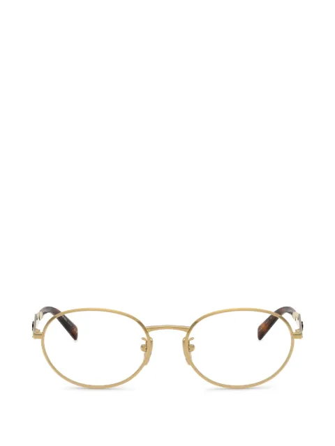 Prada Eyewear logo-plaque oval-frame glasses Gold PRD53VD