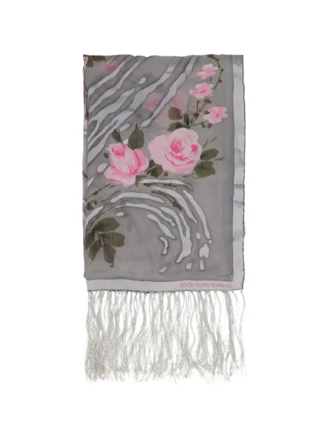 Vintage floral-print fringed scarf Grey W2752689