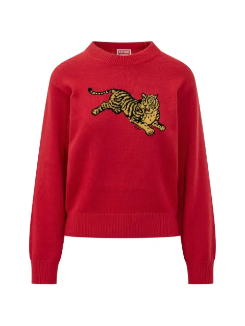 Kenzo Jumping Tiger cotton wool sweater Red FG62PU7713FN