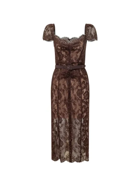 Self-Portrait belted floral-lace midi dress Brown PF26099MABR