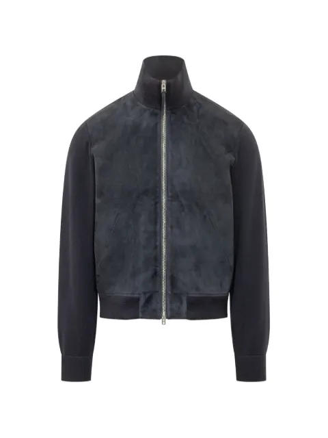 TOM FORD suede-panelled high-neck jacket Blue KZF014YMW136