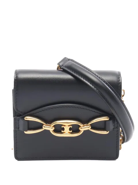 Celine Pre-Owned 2010-2026 Mini Calfskin Triomphe Wallet on Chain crossbody bag Black UVA55CT90VP7B94X