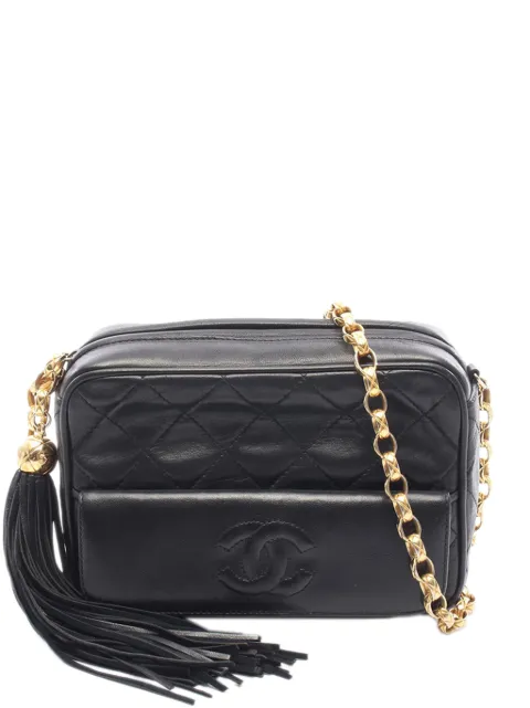 CHANEL Pre-Owned 1989-1991 Mini CC Quilted Lambskin Tassel Flap Camera Bag crossbody bag Black 8TWLFSLJV7ZY96ZX