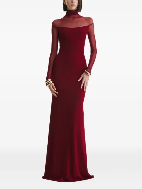 2310 STUDIO mesh-panelled long-sleeve maxi dress Red FF83
