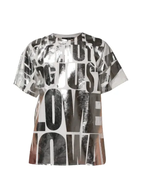 Dolce & Gabbana metallic-effect slogan-print T-shirt White G8NO0T