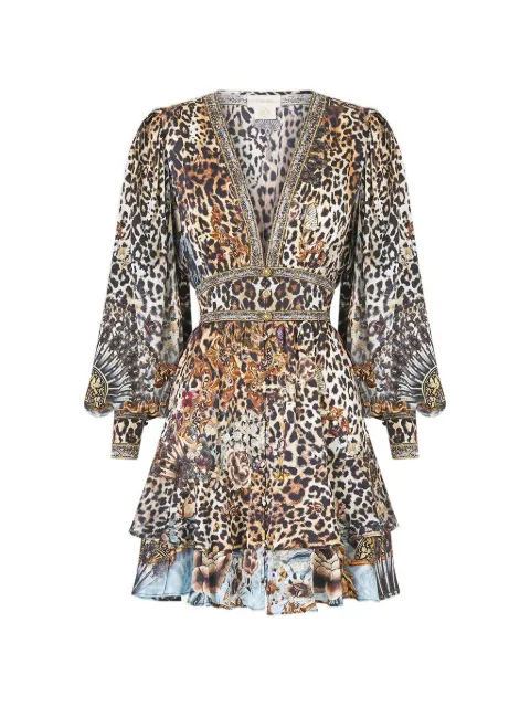 Camilla leopard-print mini dress Neutrals 00043305