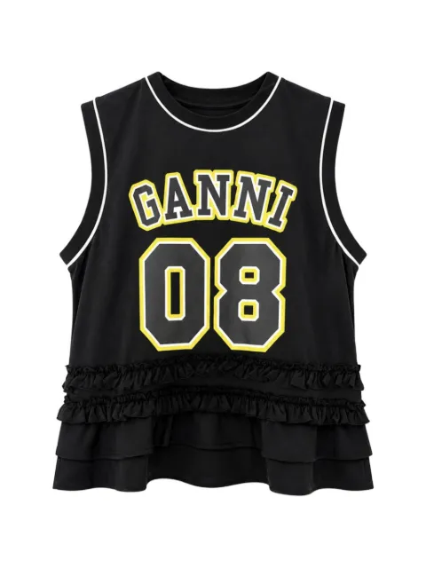 GANNI ruffled oversized tank top Black A1050225