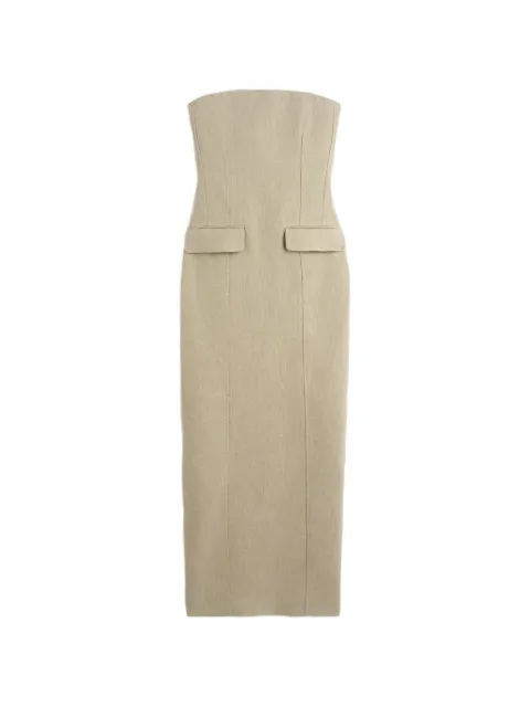 TOTEME Pocket strapless linen midi dress Neutrals 263WRD0194FB0692072