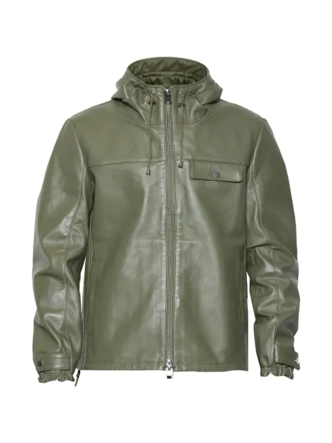 Les Hommes Urban hooded leather jacket Green 261L02024
