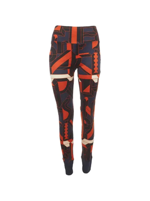 Hermès Pre-Owned typographic-print silk leggings Blue 1329773