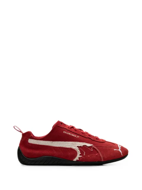 PUMA x Balenciaga Speedcat distressed lace-up suede sneakers Red 847146WSDSD6910