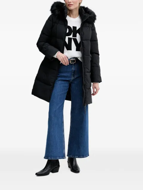 DKNY faux-fur-trim hooded coat Black DLEMPN25