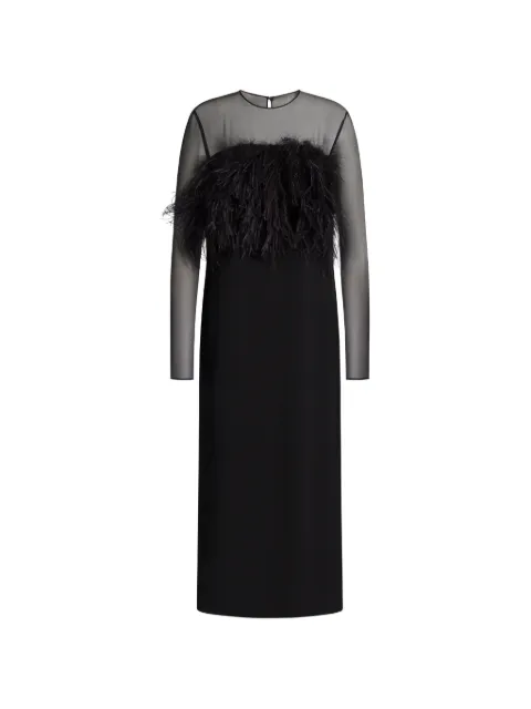 Alberta Ferretti feather-detail sheer-panel midi dress Black AEF262M04595127