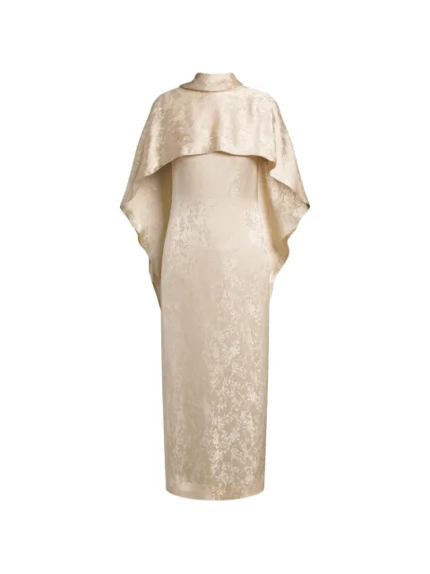 Alberta Ferretti floral-jacquard cape-detail midi dress Neutrals AEF262M04525125