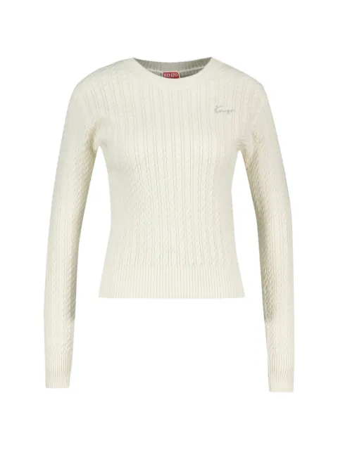 Kenzo Signature-embroidered cable-knit sweater Neutrals FG62PU7623LK