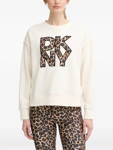 DKNY leopard-print logo-patch sweatshirt Neutrals DP6T1867