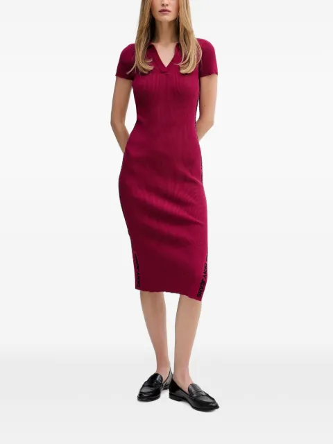 DKNY logo-tape ribbed-knit midi dress Red DJ6R0542