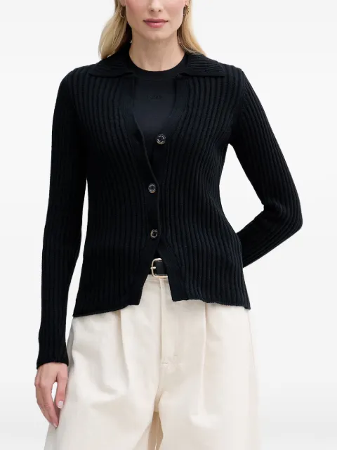 DKNY ribbed-knit spread-collar cardigan Black DJ6R0301