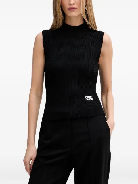 DKNY ribbed-knit logo-patch top Black DJ6R0495