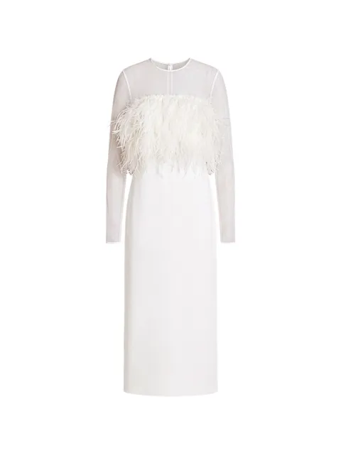 Alberta Ferretti feather-detail sheer-panel midi dress White AEF262M04595127