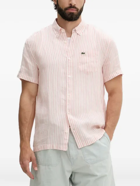 Lacoste striped short-sleeve linen shirt Pink CH8061