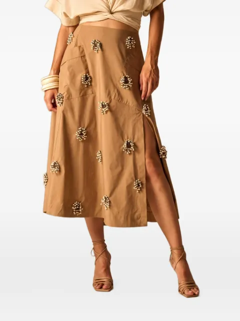 JBQ Alice bead-embellished slit-detail midi skirt Neutrals S093208