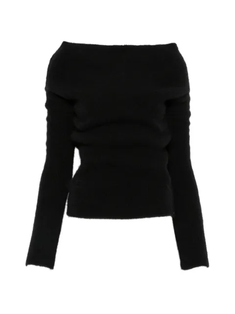 Rick Owens off-shoulder ribbed-knit sweater Black RP02F5675KWP