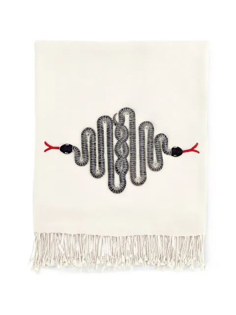 Jonathan Adler snake-embroidered fringed throw White 32357