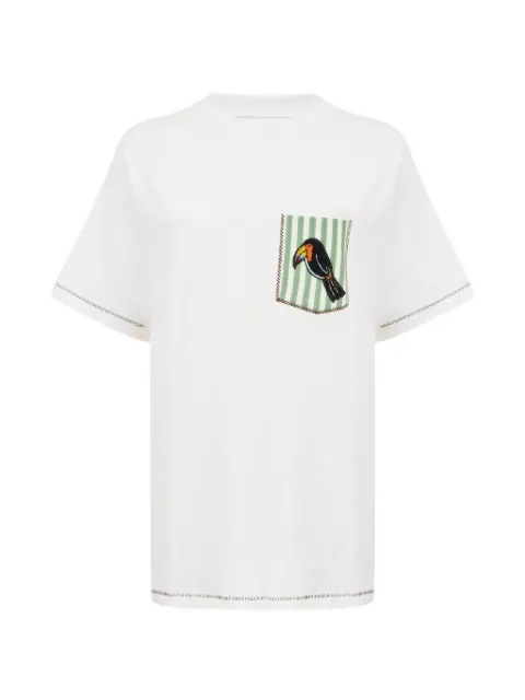 ALEMAIS toucan-patch striped-pocket T-shirt White 7036T