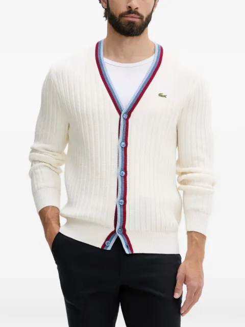Lacoste ribbed-knit striped-trim cardigan White AH1032