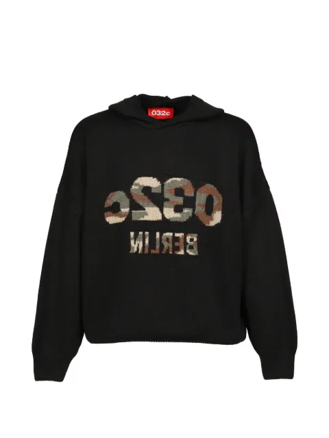 032c Selfie intarsia-knit camouflage-pattern hoodie Black S26URK0615BLKCAMO