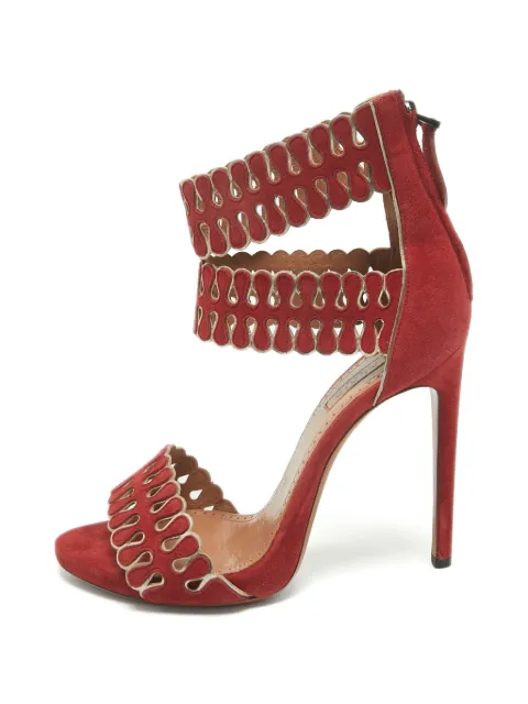 Alaïa Pre-Owned scalloped laser-cut ankle strap sandals Red 1359469