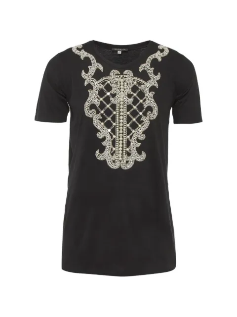 Balmain Pre-Owned black pearl-embellished jersey t-shirt Black 1292185