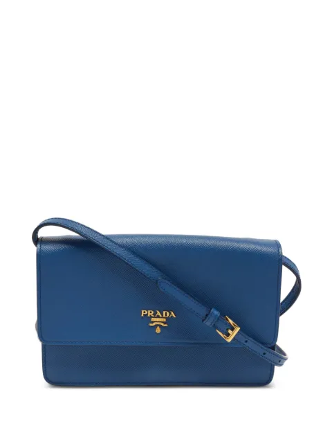 Prada Pre-Owned Saffiano Lux flap wallet on chain Blue 1365309