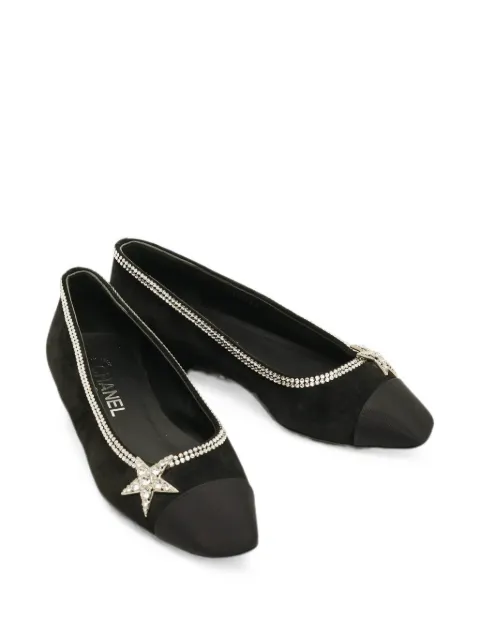 CHANEL Pre-Owned canvas suede and crystal-star ballet flats Black 1294311