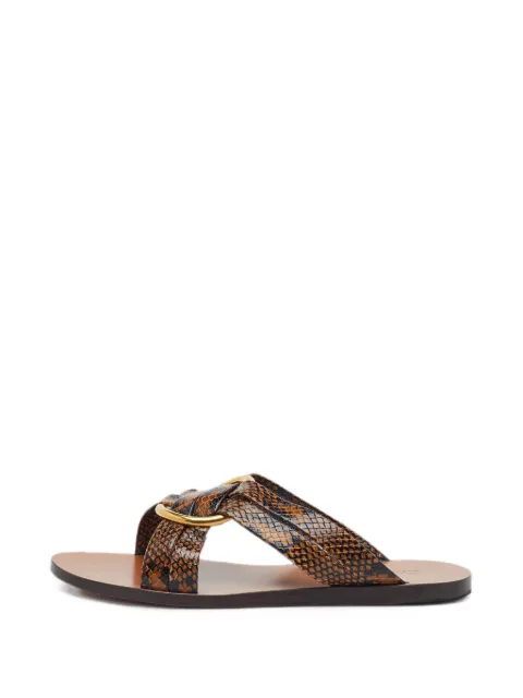 Chloé Pre-Owned Lauren python-embossed flat sandals Brown 1366232