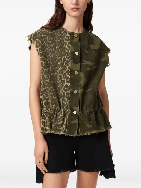 AllSaints Sofi leopard-print camouflage waistcoat Green W136PE