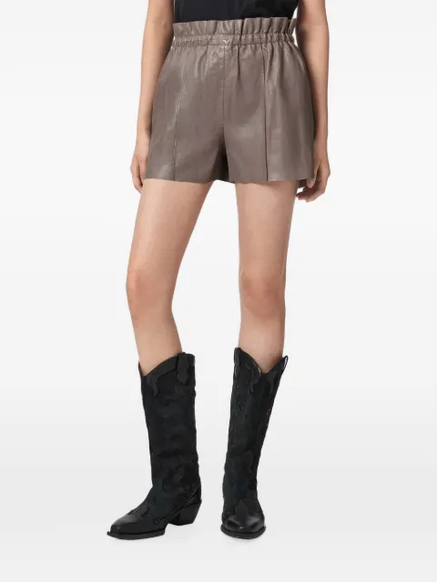 AllSaints Fran paperbag-waist leather shorts Brown W060TE