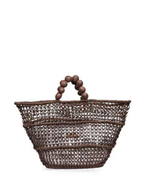 Poolside Comporta beaded-handle tote bag Brown PSCOMP008