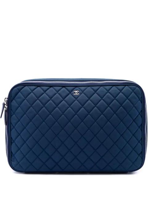 CHANEL Pre-Owned 2012-2013 CC Quilted Nylon Laptop Case business bag Blue YS4XJWR7CO1N0BJA