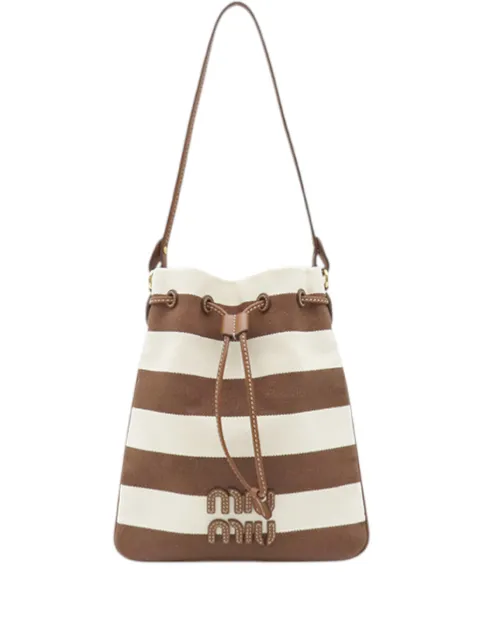 Miu Miu Pre-Owned 2010-2026 Striped Canvas Logo Drawstring handbag Brown OGNL4VWCMA23MWIW