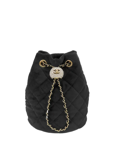 CHANEL Pre-Owned 2020 Quilted Velvet Crystal Pearl Crush bucket bag Black 8FS1T5BR0R6YN9CU