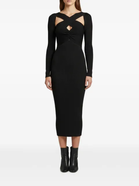 Self-Portrait 2021 cross-strap rib-knit midi dress Black 1364829