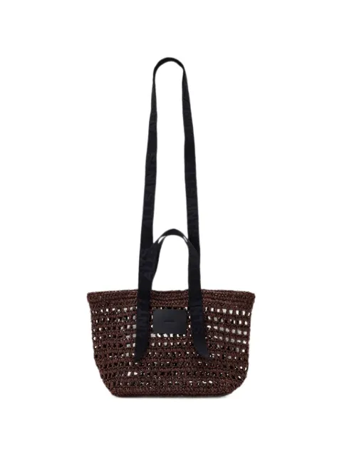 AllSaints logo-strap crochet woven mini tote bag Brown W485XE