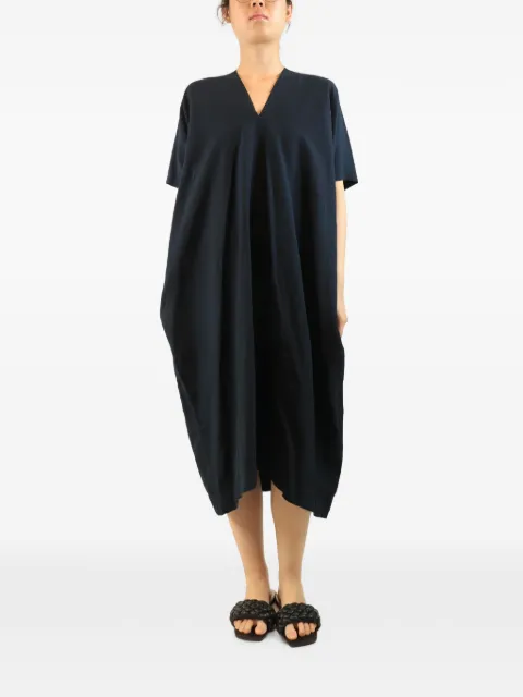Dosa V-neck short-sleeve midi dress Blue NAVYLINENTUNIC