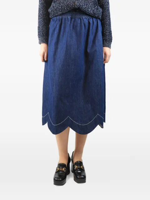 WYSE scallop midi skirt Blue BLUEDENIMSCALLOPMIDISKIRT